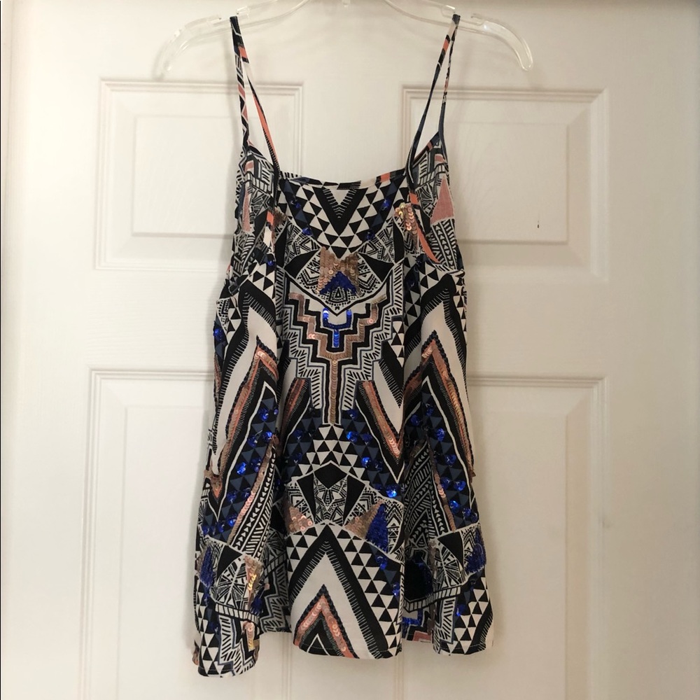 Warehouse Aztec Printed Sparkly Sequin Cami Top - image 8